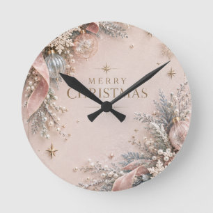 Reloj Redondo Mediano Elegante Navidad femenina, estilo rosa polvoriento