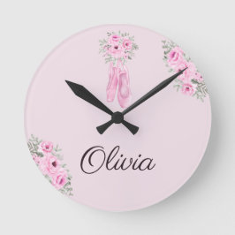 Reloj Redondo Mediano Elegante nombre personalizado de Ballerina Floral 