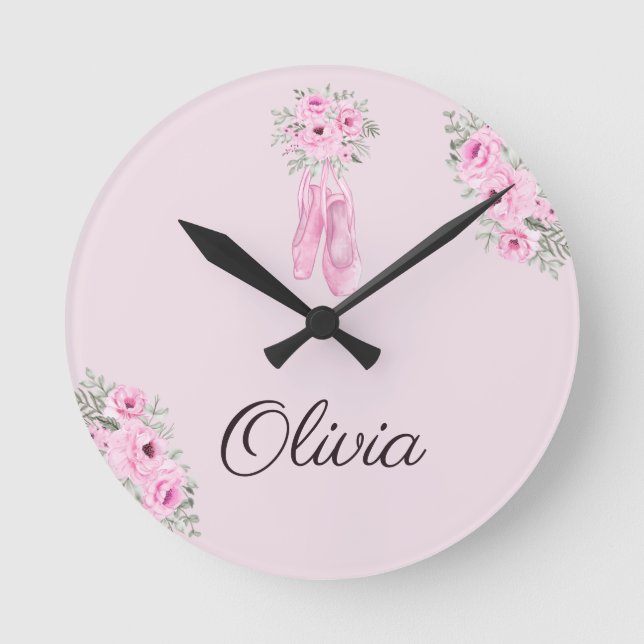Reloj Redondo Mediano Elegante nombre personalizado de Ballerina Floral  (Anverso)