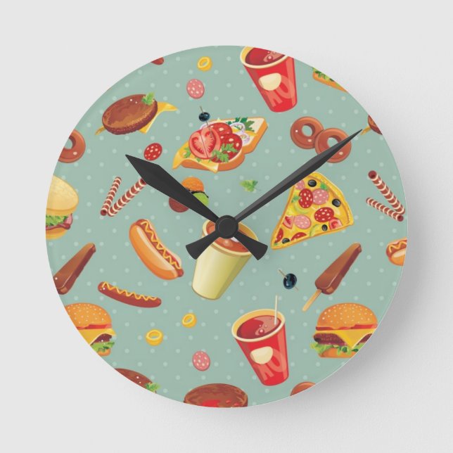 Reloj Redondo Mediano Elegante patrón de comida rápida (Anverso)