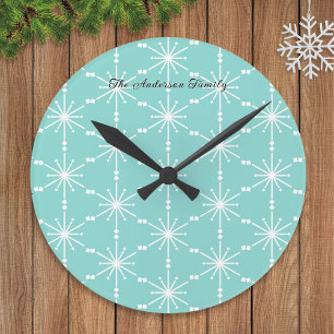 Reloj Redondo Mediano Elegante patrón de copo de nieve personalizado mod