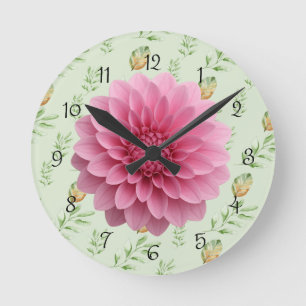 Reloj Redondo Mediano Elegante patrón de hojas de acuarela moderna verde