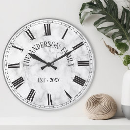 Reloj Redondo Mediano Elegante Personalizado de mármol blanco Nombre ele
