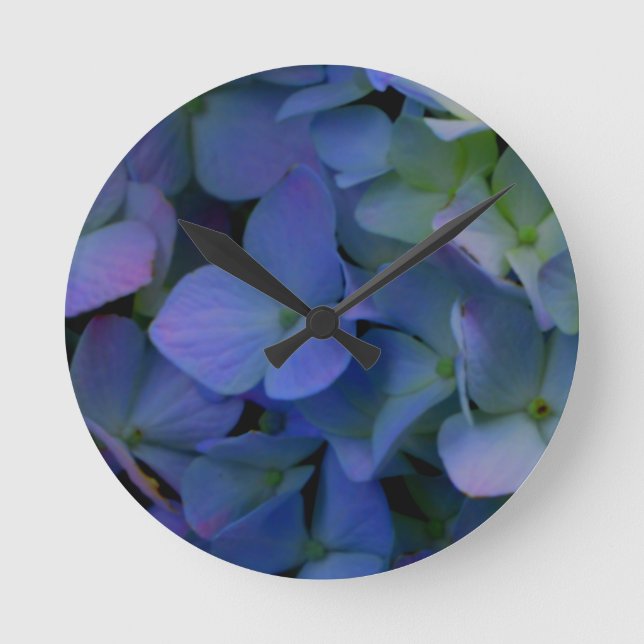 Reloj Redondo Mediano Elegante polvoriento azul violeta floral (Anverso)