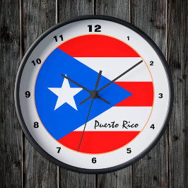 Reloj Redondo Mediano Elegante Puerto Rico, Bandera Puertorriqueña/Casa