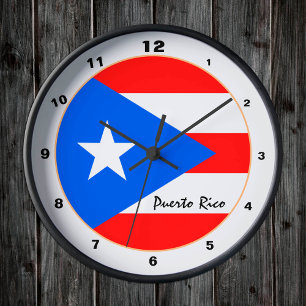 Reloj Redondo Mediano Elegante Puerto Rico, Bandera Puertorriqueña/Casa