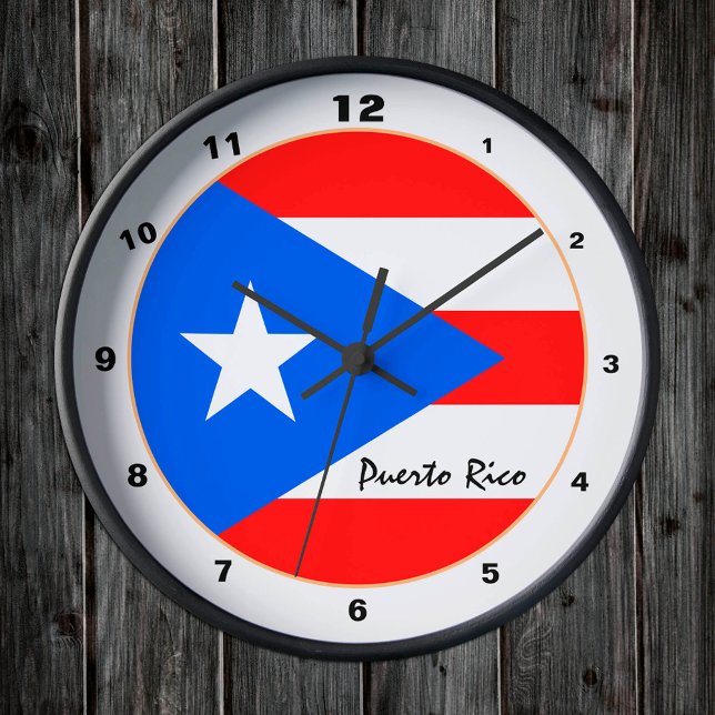 Reloj Redondo Mediano Elegante Puerto Rico, Bandera Puertorriqueña/Casa (Subido por el creador)