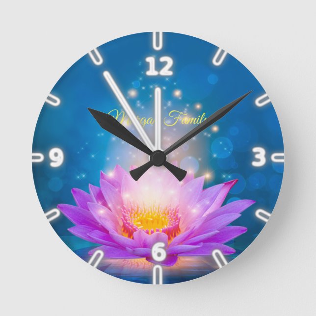 Reloj Redondo Mediano Elegante Purple Lotus Lake Blue Personalizado (Anverso)