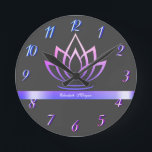 Reloj Redondo Mediano Elegante Purple Lotus, yoga<br><div class="desc">Flor de loto morado.</div>