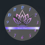 Reloj Redondo Mediano Elegante Purple Lotus, yoga<br><div class="desc">Flor de loto morado.</div>