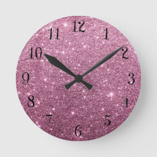 Reloj Redondo Mediano Elegante purpurina burdeos abstracto y chiquito