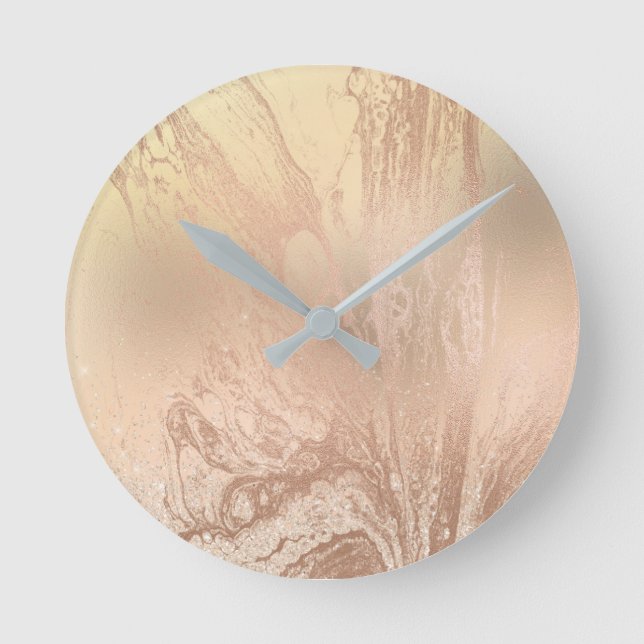 Reloj Redondo Mediano Elegante purpurina moderno de cobre de mármol rosa (Anverso)
