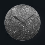 Reloj Redondo Mediano Elegante Purpurina negro falso<br><div class="desc">Elegante Purpurina negro falso</div>