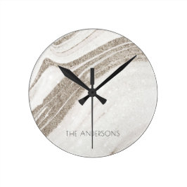 Reloj Redondo Mediano Elegante Resumen Alarma de Mármol de Oro Pálido