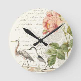 Reloj Redondo Mediano Elegante Shabby Vintage Peonies & Birds