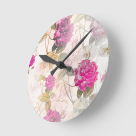 Reloj Redondo Mediano Elegante Shabby Vintage por Chic Purple Rosas