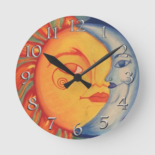 Reloj Redondo Mediano Elegante Sol Moderno Moon Piedra cielo azul amaril (Anverso)