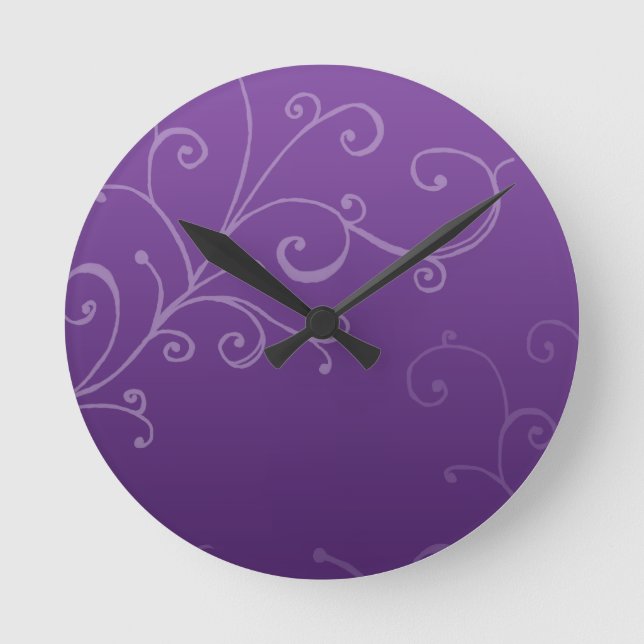 Reloj Redondo Mediano Elegante Swirls Purple (Anverso)
