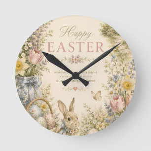 Reloj Redondo Mediano Elegante Tarjeta de Feliz Pascua al Estilo Francés