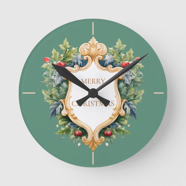 Reloj Redondo Mediano Elegante tarjeta de Navidades Escudos (Anverso)