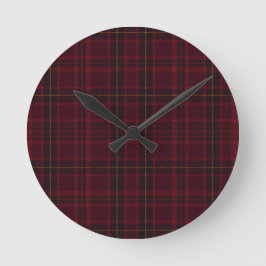 Reloj Redondo Mediano Elegante Tartán Burgundy