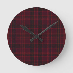 Reloj Redondo Mediano Elegante Tartán Burgundy