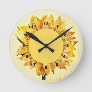 Reloj Redondo Mediano Elegante y elegante girasol moderno amarillo girat