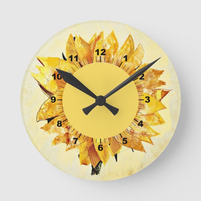 Reloj Redondo Mediano Elegante y elegante girasol moderno amarillo girat (Anverso)