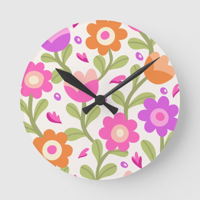 Reloj Redondo Mediano Elegantes diseños florales - Hermoso y Personaliza (Anverso)