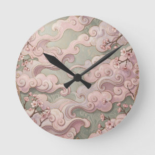 Reloj Redondo Mediano Elegantes flores de cerezo Art Nouveau remolinos 