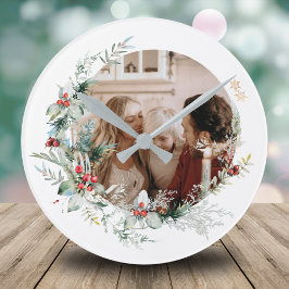 Reloj Redondo Mediano Elegantes Navidades de acuarela con foto de Round