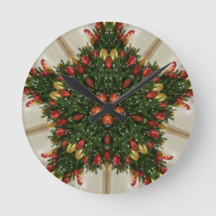 Reloj Redondo Mediano Elegantes Navidades Wreath Red Green Kaleidoscópic