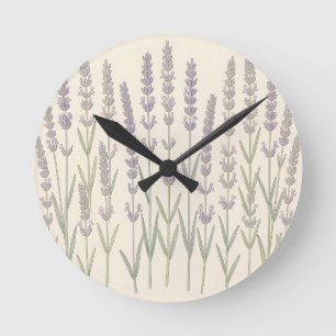 Reloj Redondo Mediano Elegantes tallos de lavanda suave botánica púrpura