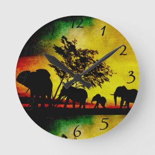 Reloj Redondo Mediano Elephants Sunset