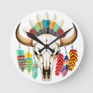 Reloj Redondo Mediano Emblema de cráneo de búfalo nativo americano