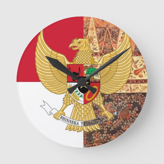 Reloj Redondo Mediano Emblema de Indonesia - la bandera del batik de (Anverso)