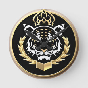 Reloj Redondo Mediano Emblema de la Cresta del Tigre Dorado
