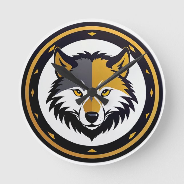 Reloj Redondo Mediano Emblema de Lobo con Círculo Dorado (Anverso)