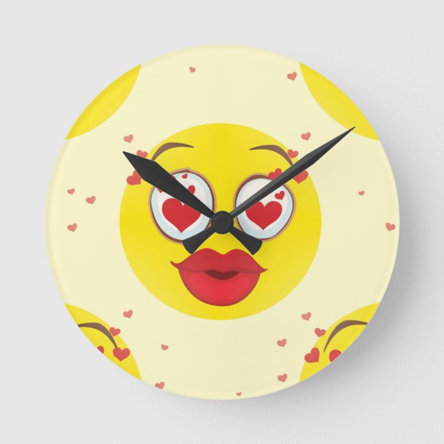 Reloj Redondo Mediano Emoji de beso de San Valentín (Anverso)