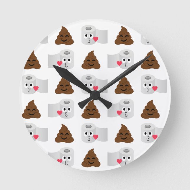 Reloj Redondo Mediano emoji de caca y papel higiénico (Anverso)