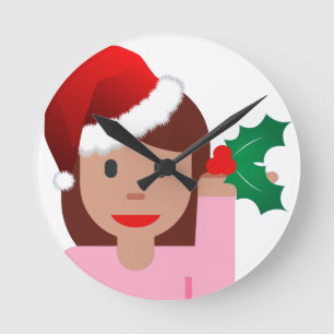 Reloj Redondo Mediano emoji de chica de información de navidad