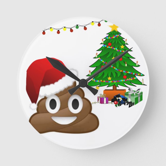 Reloj Redondo Mediano emoji de poo de navidades (Anverso)