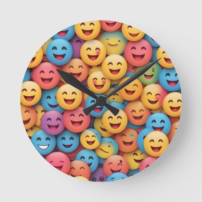 Reloj Redondo Mediano Emoji de sonrisa colorida (Anverso)
