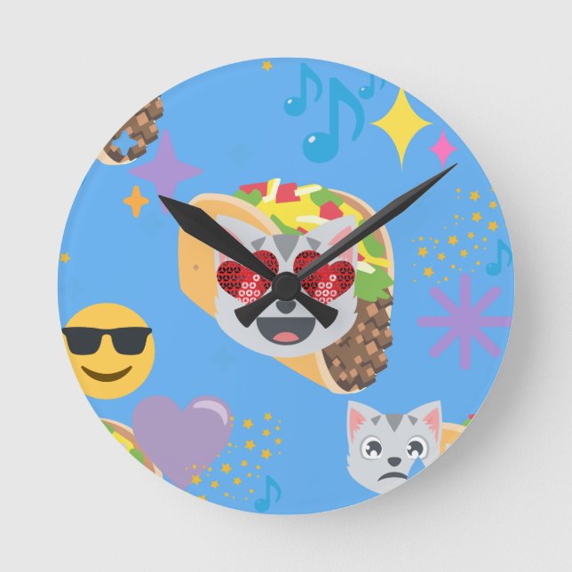 Reloj Redondo Mediano emoji de taco cat (Anverso)