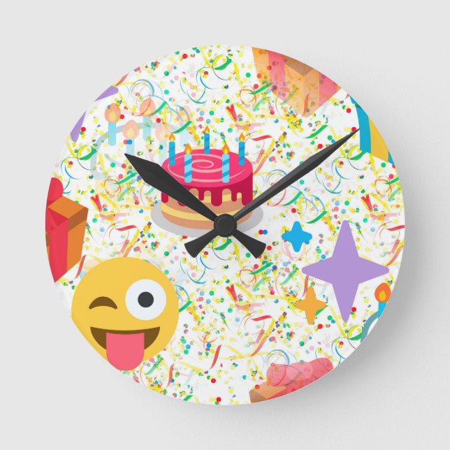 Reloj Redondo Mediano emoji feliz de cumpleaños (Anverso)