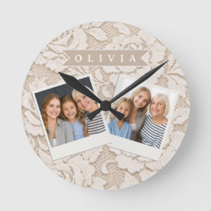 Reloj Redondo Mediano Encaje de marfil personalizado para novia elegante