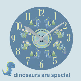 Reloj Redondo Mediano Encantador Dinosaurio Mágico Azul Personalizado