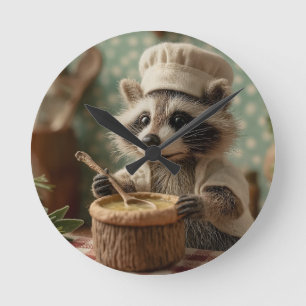 Reloj Redondo Mediano Encantador y amable chef de Raccoon que agita un b