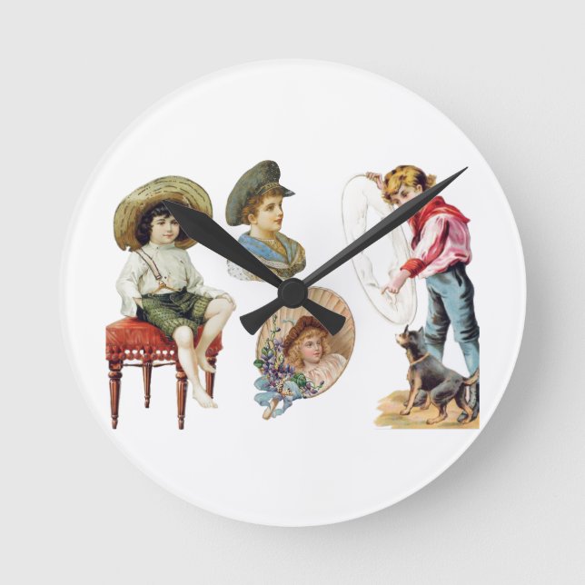 Reloj Redondo Mediano Encantadores niños victorianos y la colonia de per (Anverso)