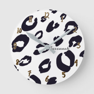 Reloj Redondo Mediano Encanto negro y blanco del guepardo del leopardo